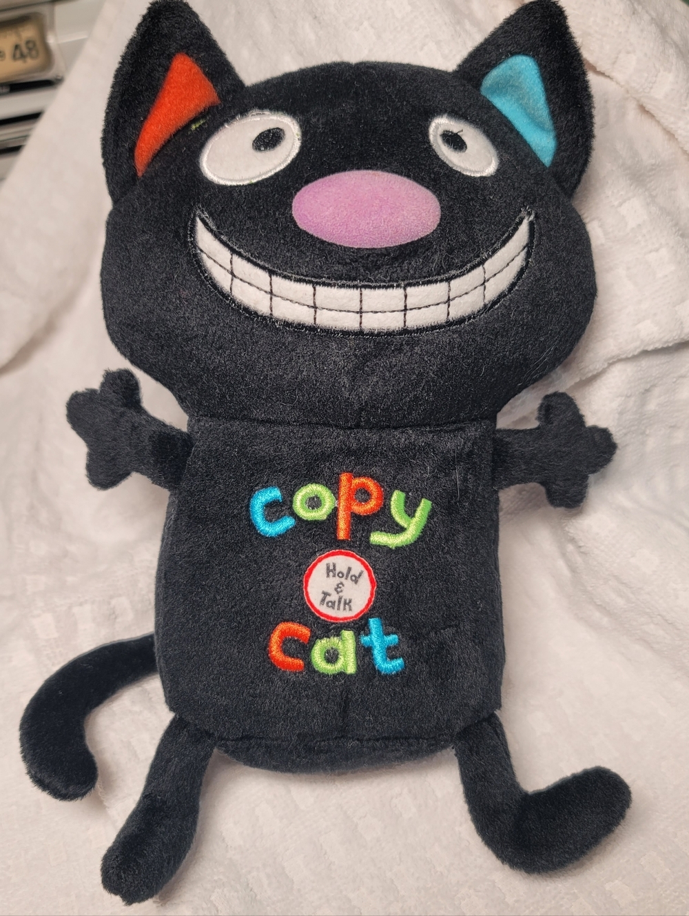 RARE Hallmark Black 'Copy Cat' Plush Toy with Colorful Embroidery. Works.
